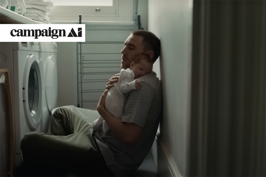 John Lewis ad, man hugging small baby