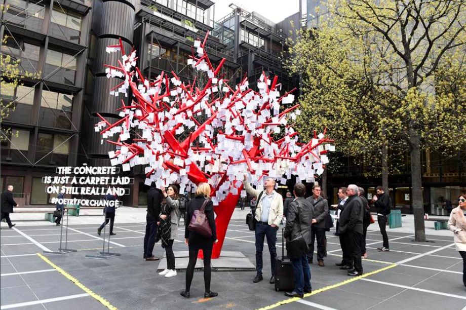 Passers-by were invited to read the poems, as well as contribute their own