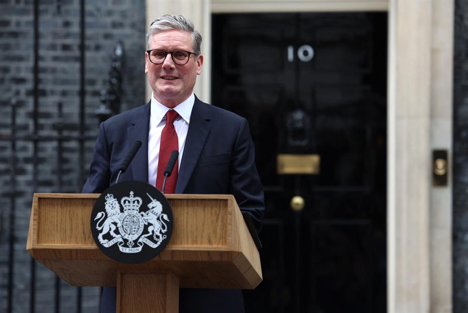 New prime minister Keir Starmer at a lectern outside 10 Downing Street