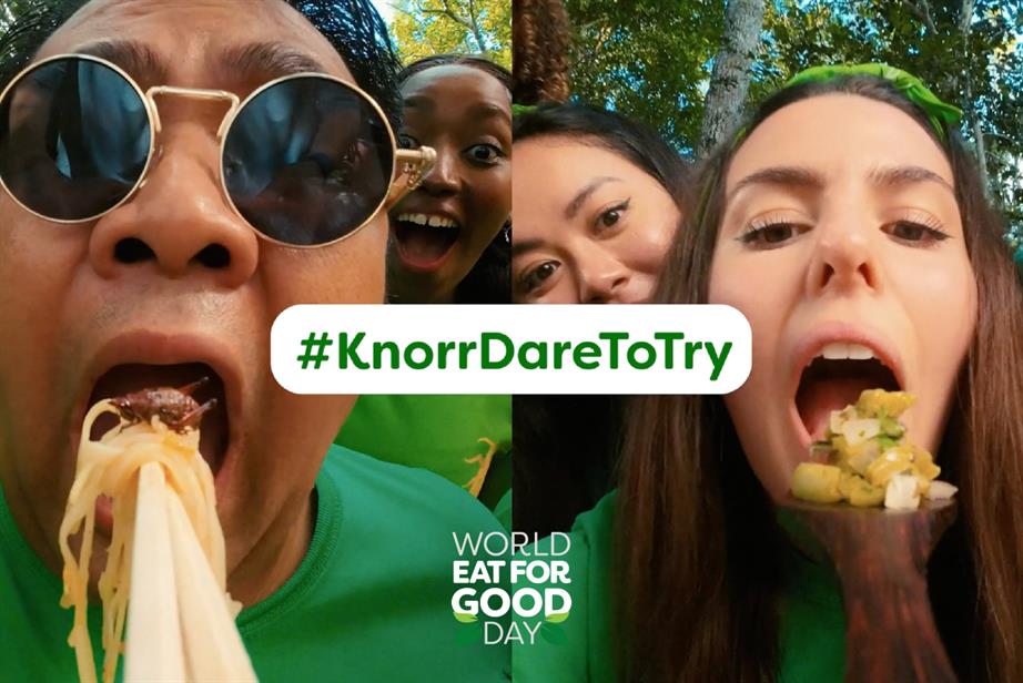People eating with copy saying Knorr date to try