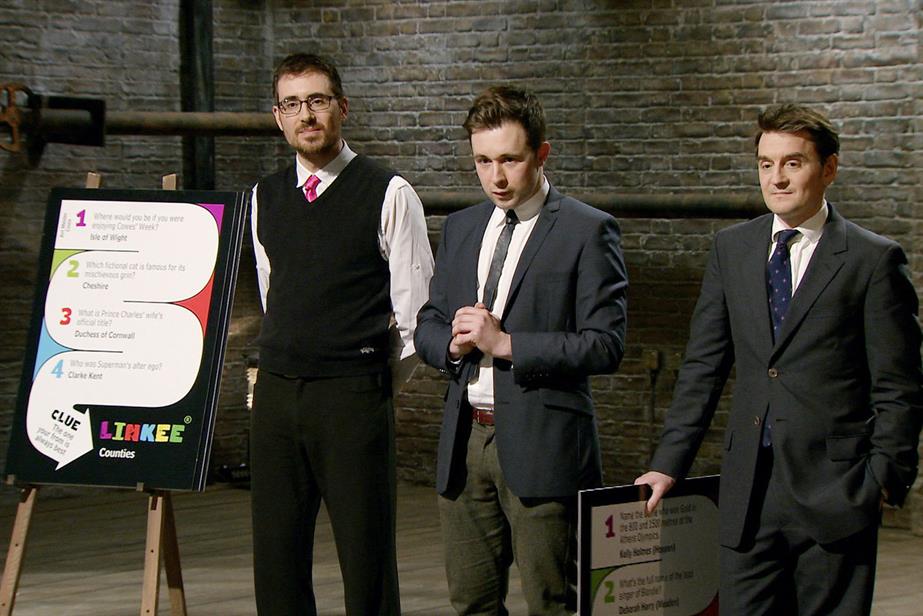 Ad Men: the hopeful trio pitch the Linkee game to the Dragons