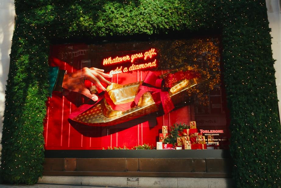 Toblerone Christmas ad in shop window