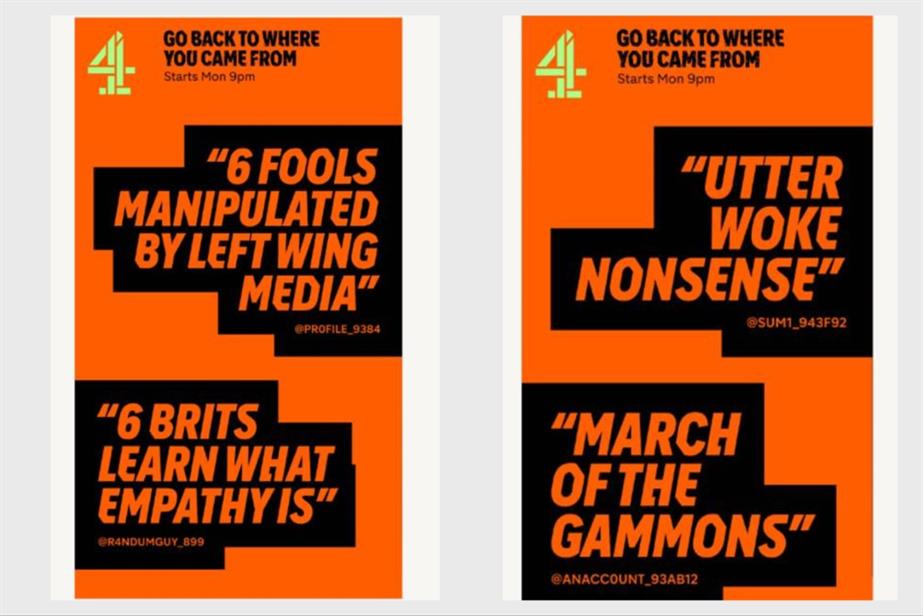 Channel 4: Rejected posters for the show Go Back to Where You Came From