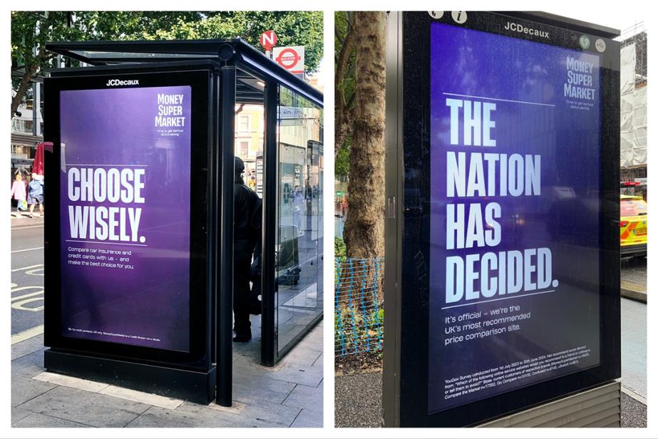 Moneysupermarket ads in-situ on polling day (left) and election results day.