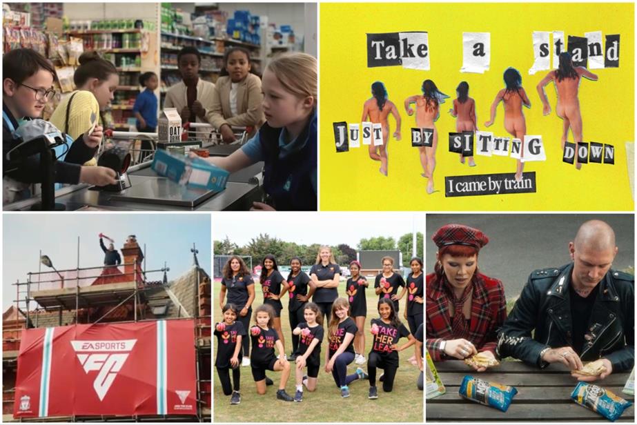 Clockwise from top left: Barclays, Trainline, Tesco, Take Her Lead and Electronic Arts