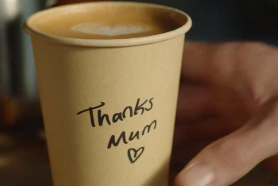 Coffee cup with thanks mum written on it