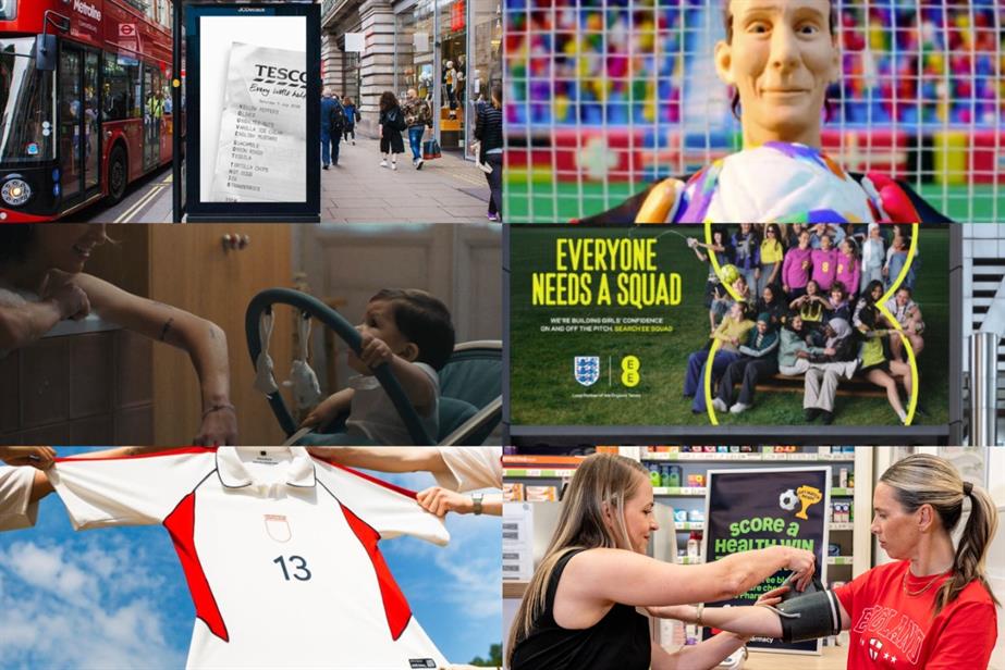 Clockwise from left: Brands including EE, ITV, BBC and Axa Euros ads
