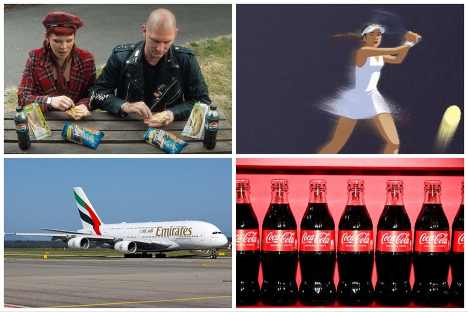 Clockwise from top left: Tesco, Wimbledon, Coca-Cola (©GettyImages), Emirates