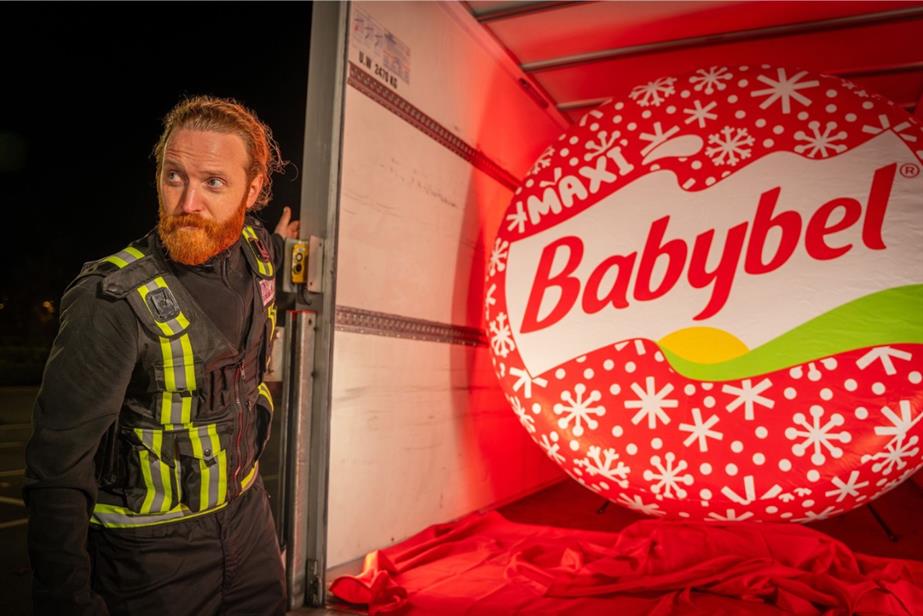 security guard with a Maxi Babybel cheese