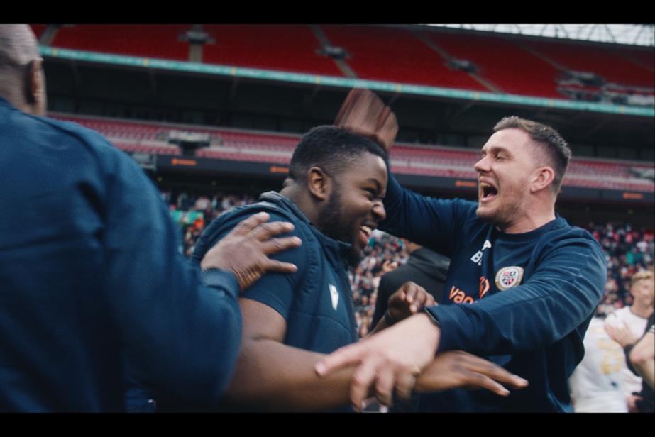 Nathan Owolabi celebrates during National League final