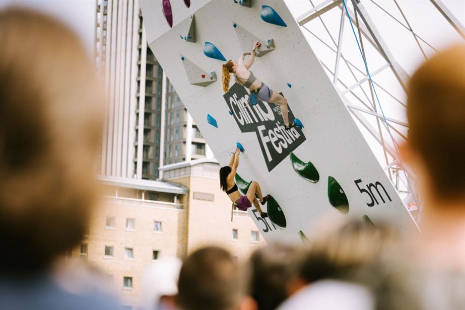 People on climbing wall