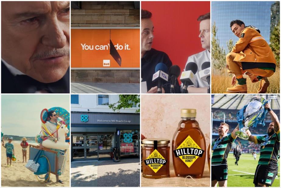 Clockwise from top left: Direct Line Group, B&Q, Santander, Timberland, Premiership Rugby, Hilltop Honey, Co-op and Asda