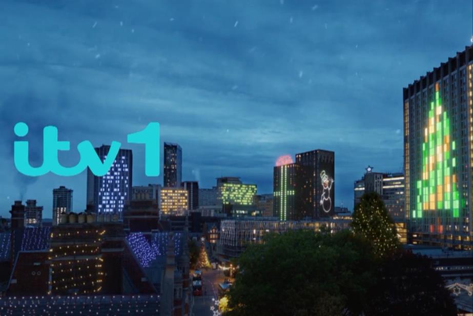 ITV Ident of buildings with Christmas lights