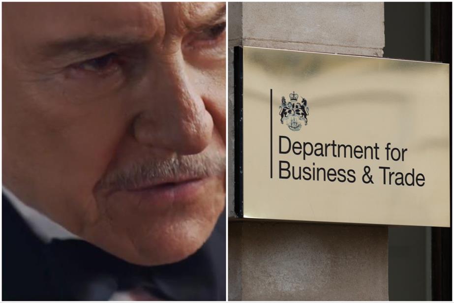 Harvey Keitel in Direct Line ad and sign outside the Department for Business and Trade