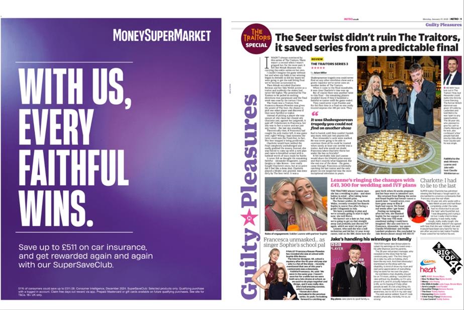 Moneysupermarket ad in Metro newspaper