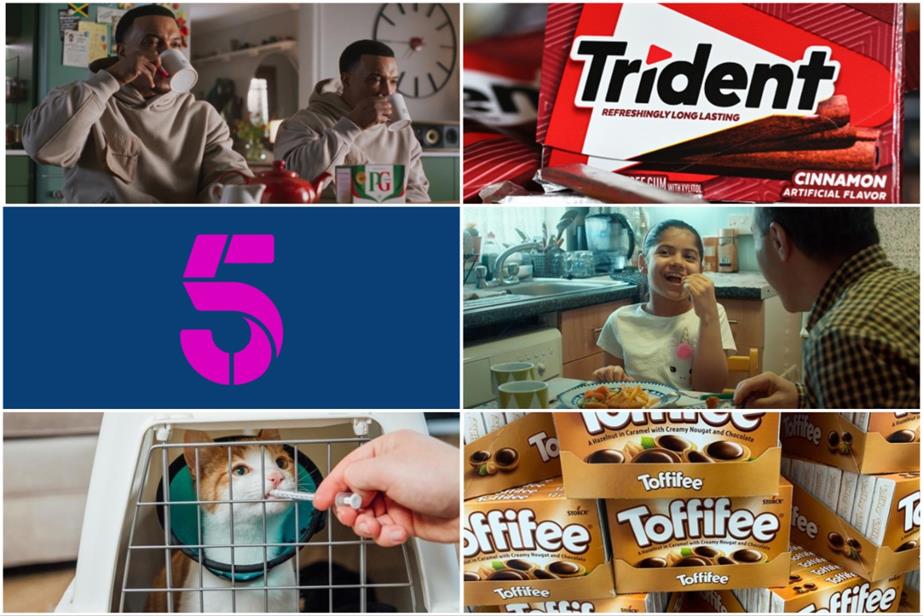 Clockwise from top left: PG Tips, Perfetti Van Melle, McCain, Storck, Elanco and Channel 5