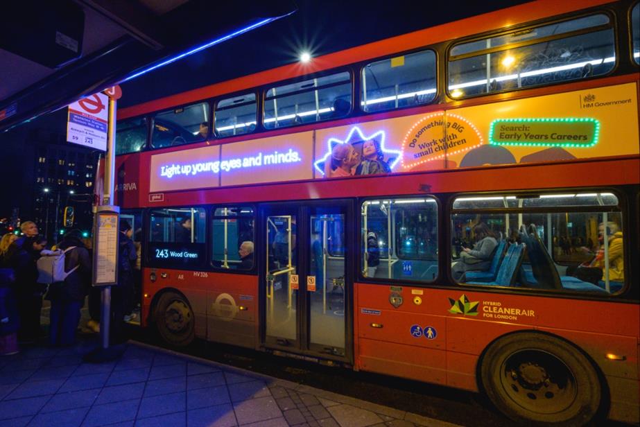 Bus with Department for Education LED poster