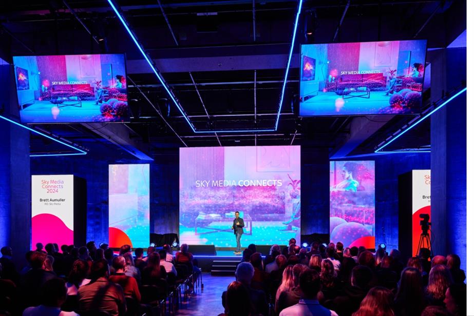 Brett Aumuller, managing director, Sky Media, introduces 2024 Sky Media Connects showcase.