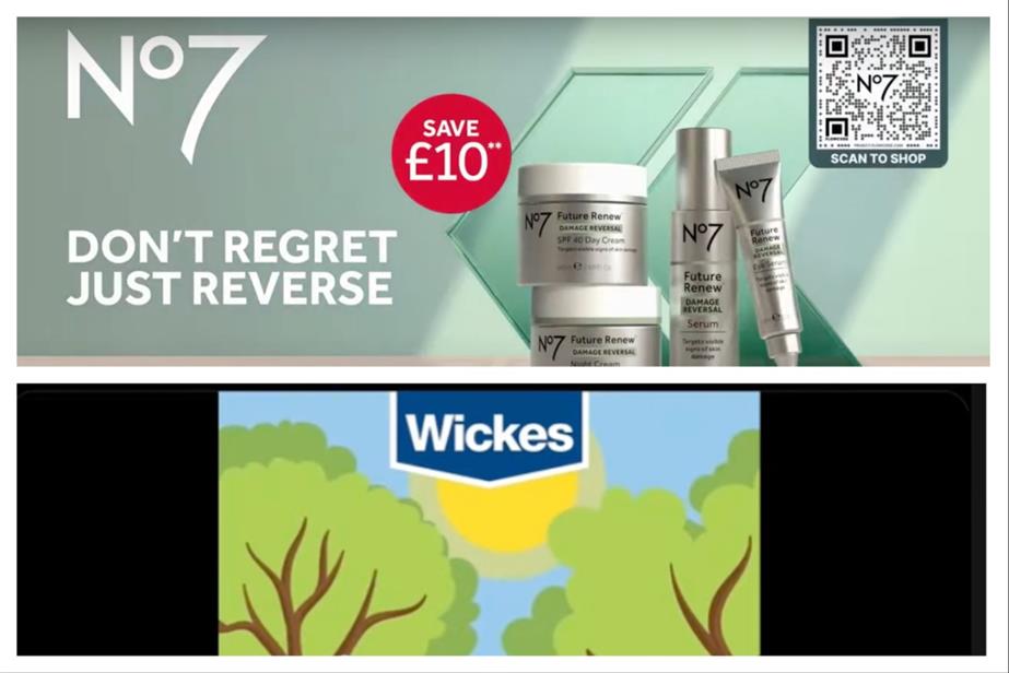 A Boots No 7 ad and a Wickes promo