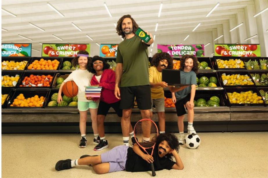 Asda campaign image featuring Joe Wicks and five children dressed as him