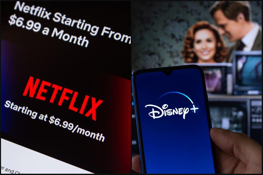 Screens showing Netflix and Disney+ logos