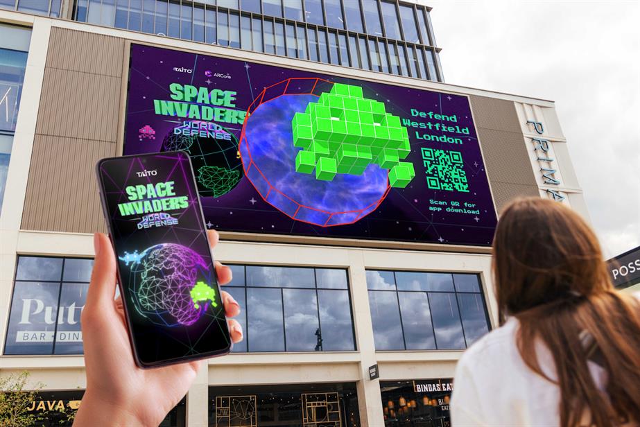 Space Invaders appearing in augmented reality at outdoor sites across Europe