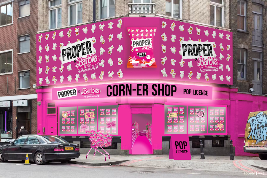 Proper Snacks branding all in Pink for the new Barbie movie