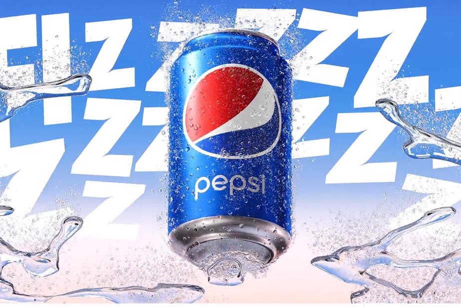 Pepsi's “PopFizzAh” creative which shows a blue Pepsi can in front of bold words 'Fizz'.