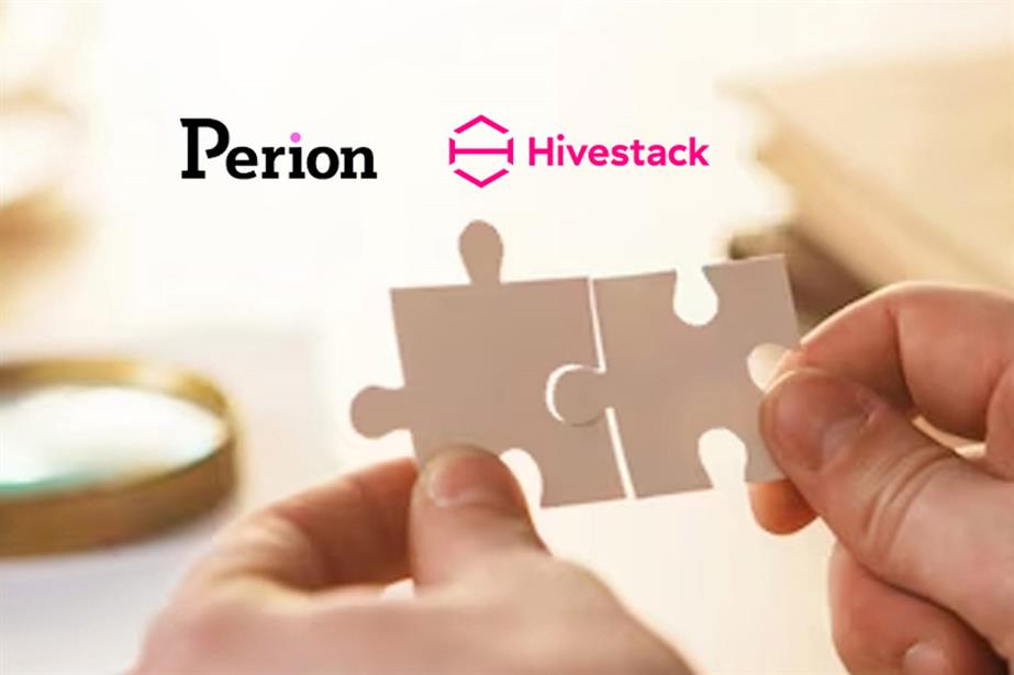 Perion and Hivestack logos on image of jigsaw puzzle pieces