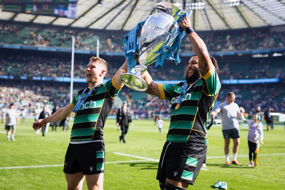 Northampton celebrating their win at the Premiership Rugby final at Twickenham