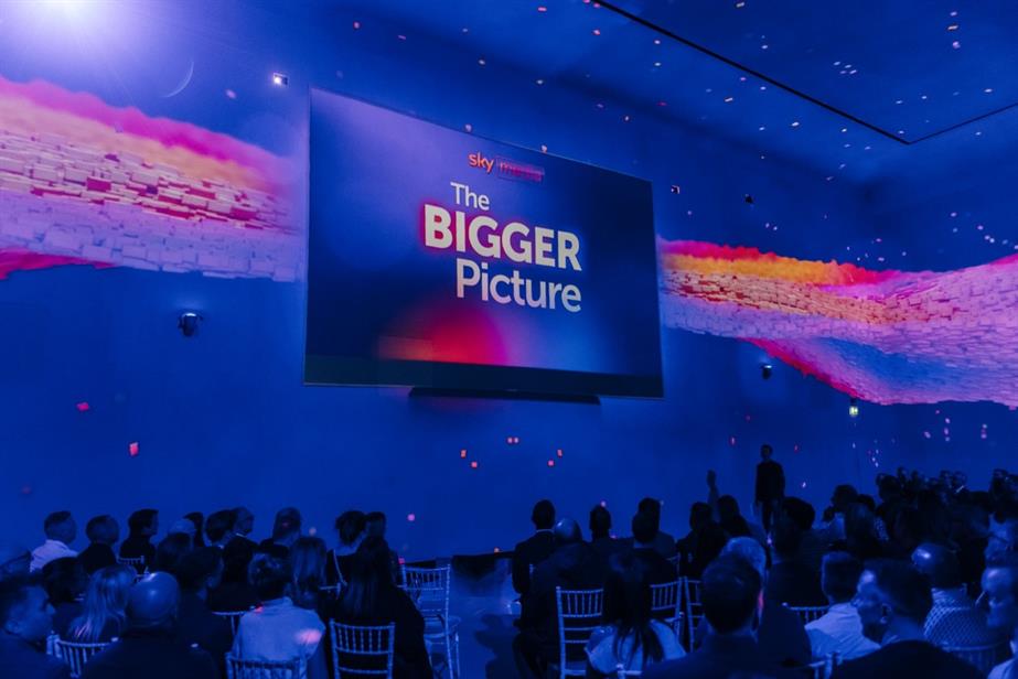 An image of the Sky Media Upfronts event. People are sat in front of a screen which reads: "Sky Media: The bigger picture".