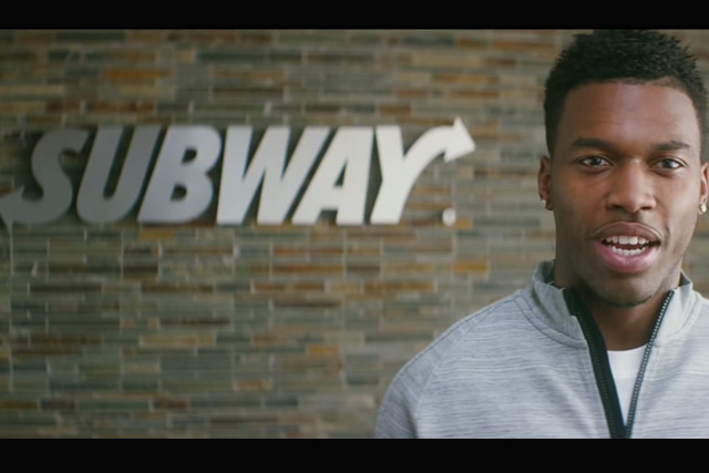 Subway: Liverpool striker Daniel Sturridge during a 'famous fan' ad