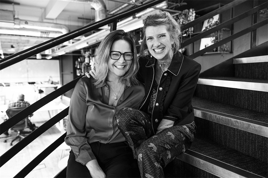 A black and white photo of Adam & Eve/DDB's new production leads Sally Pritchett and Nikki Cramphorn