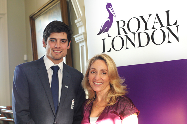 Royal London: group brand director Clare Salmon with England cricket captain Alastair Cook