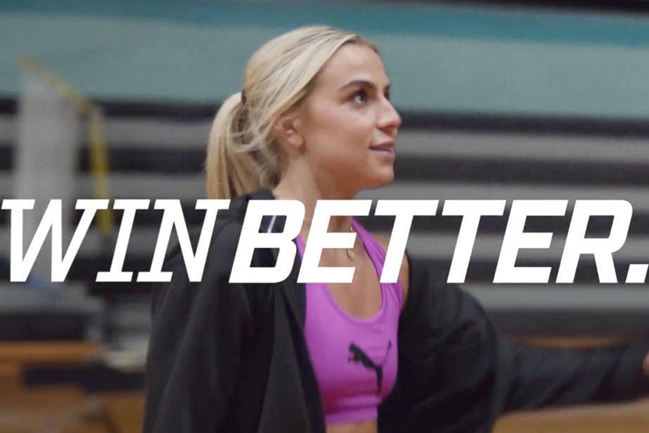 A young blonde woman on the basketball court, with the text "Win Better" across the screen