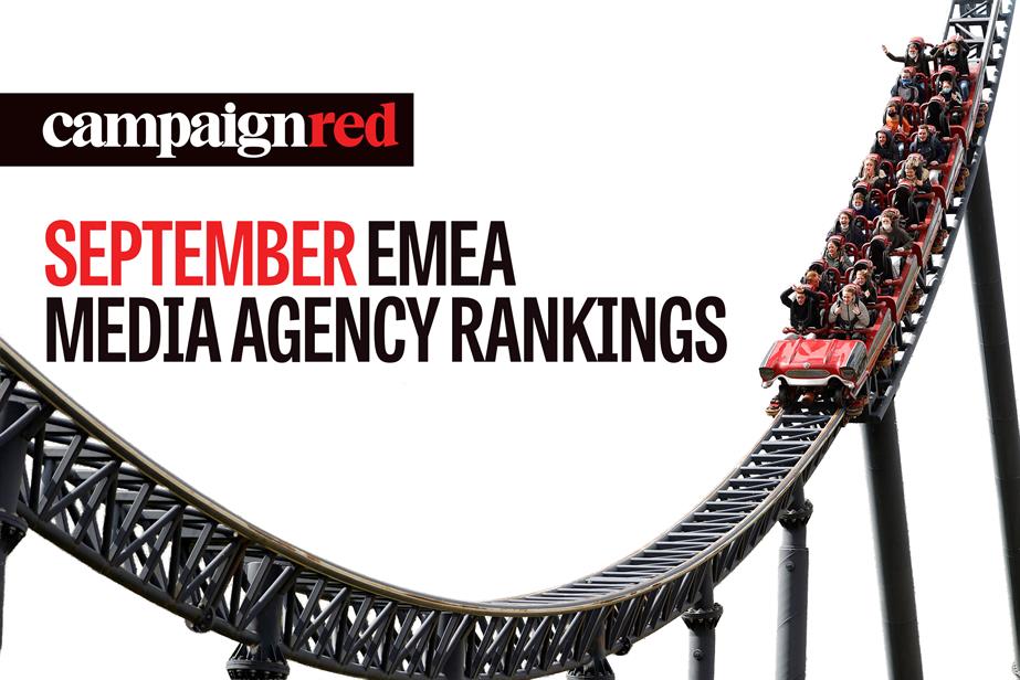 A roller coaster with the text "September EMEA media agency rankings" 