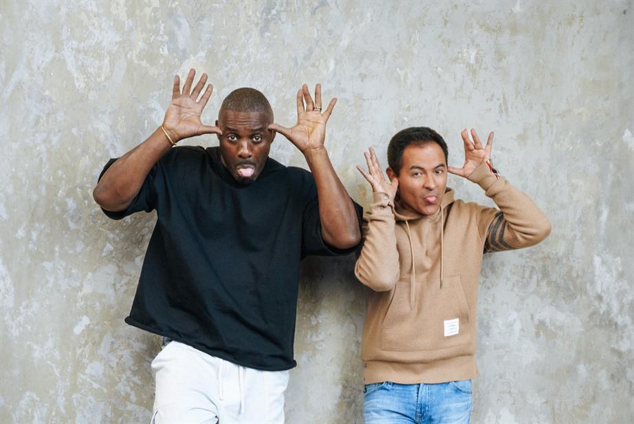Idris Elba and Miroma Group founder Marc Boyan pulling silly faces
