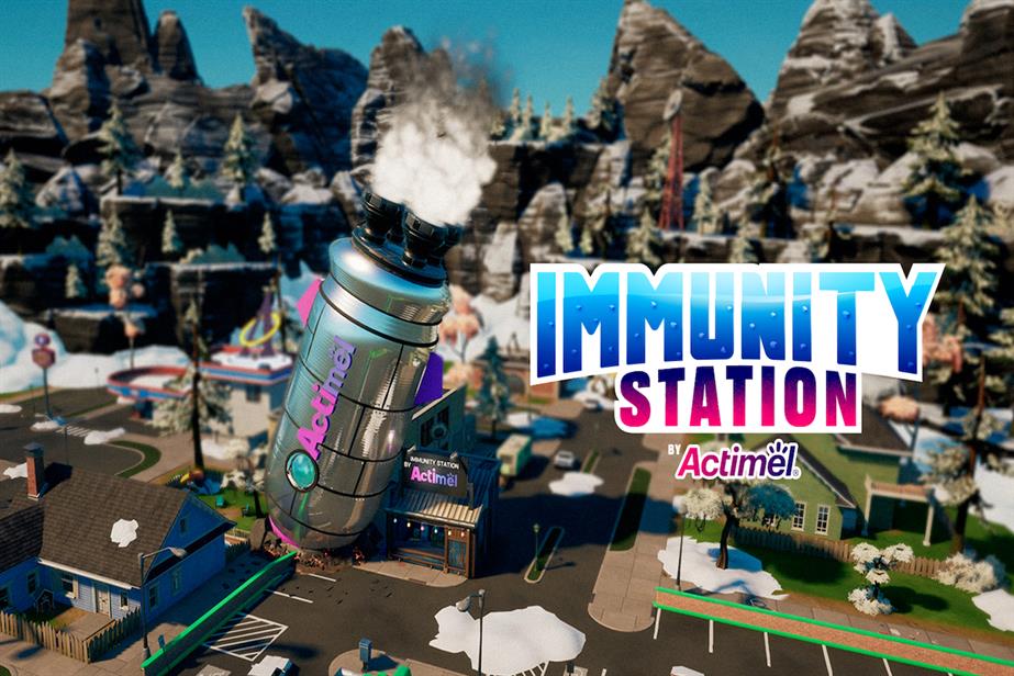 Promotional graphic for Actimel's "Immunity Station" campaign