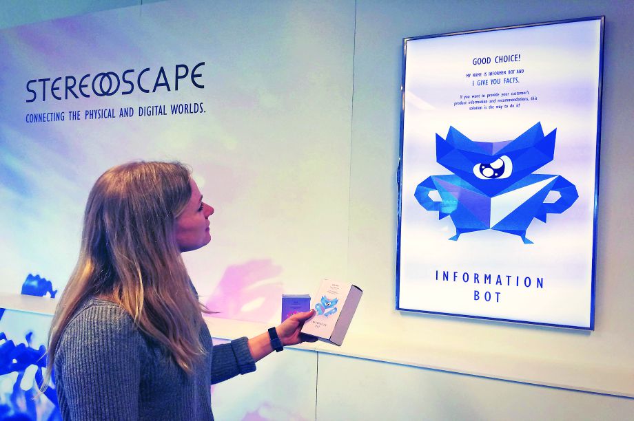 When an individual picks up a product the RFID tag sends messages to a nearby digital screen