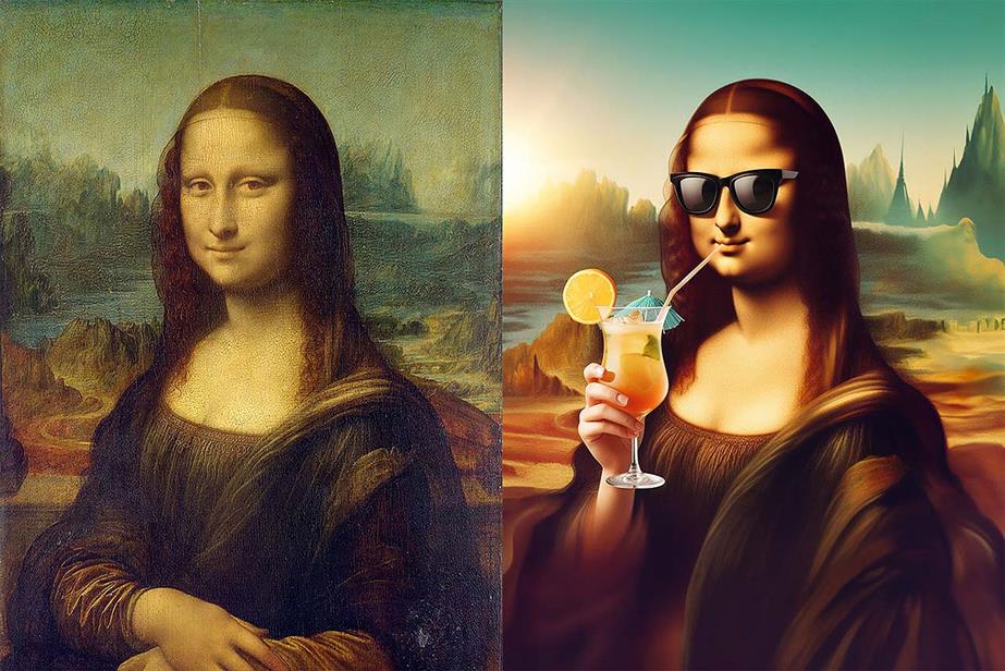 Mona Lisa and an AI generated version with pina colada