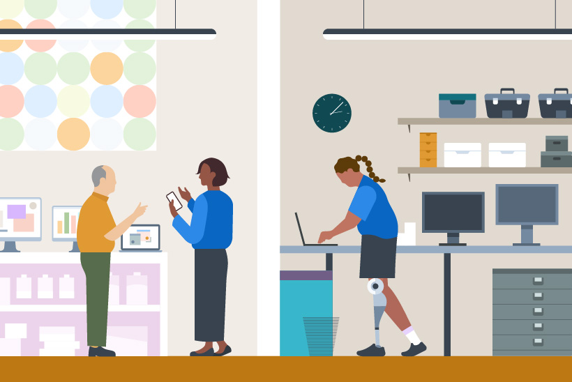 People using technology at work