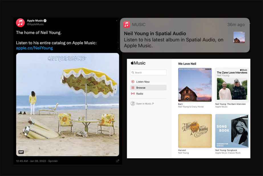 Apple Music" positions itself as 'the home of Neil Young'