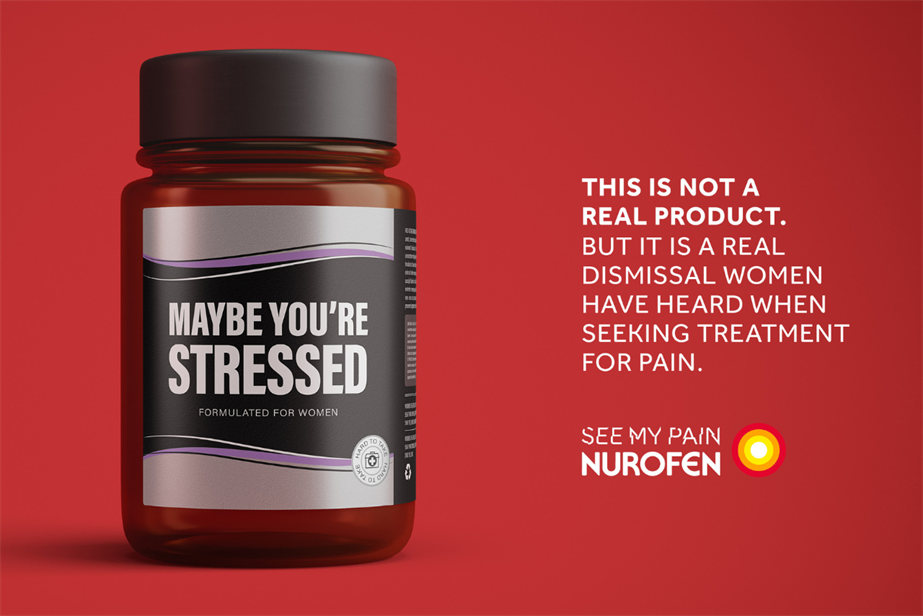 A fake nurofen product with "maybe you're stressed" branded across the packaging 