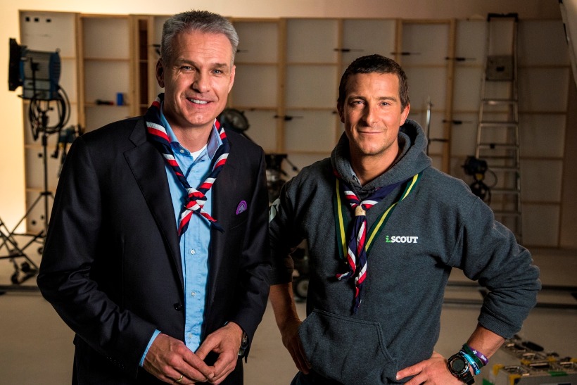 Vodafone CEO Jeroen Hoencamp (left) and Chief Scout Bear Grylls (right)