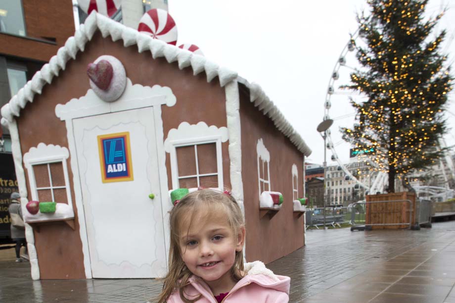 Aldi's giant 'gingerbread' house in Manchester city centre