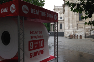 Beating Bowel Cancer's giant loo roll landed in London last week