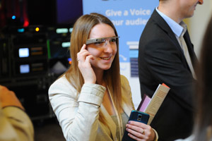 A Meet The Future delegate trying out Google Glass technology