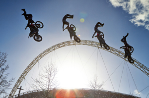 Motorcross performers outside Wembley Arena