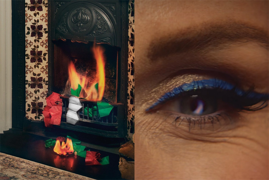 Burning Christmas hat and Sophie Ellis Bextor's blue eyeshadow
