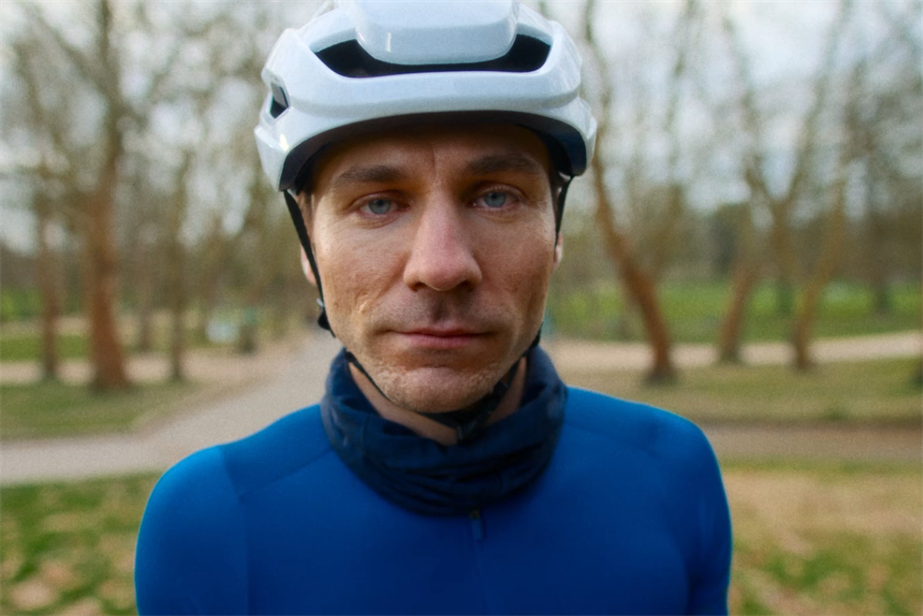 Cyclist looking at camera